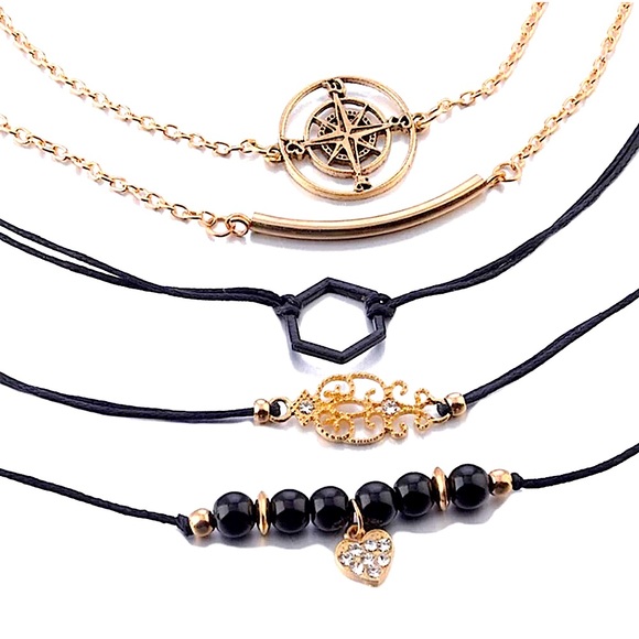 ⚜️[𝟯/$𝟮𝟴]⚜️5 Layered Black Boho Bracelet NEW - Picture 2 of 8